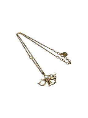 Dior Necklace Swing Logo Gold Metal Faux Pearl